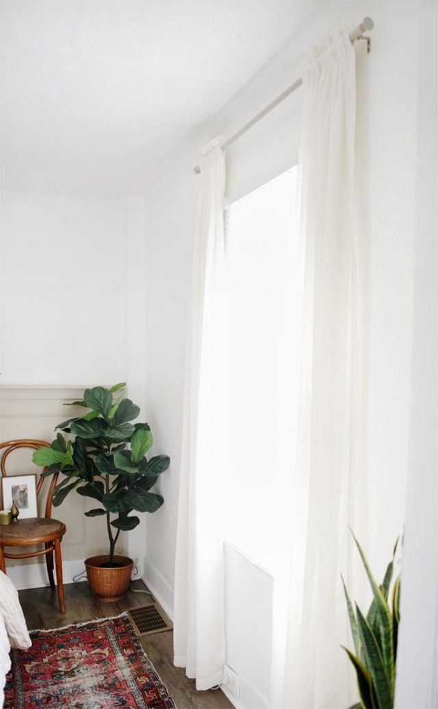 A DIY curtain rod in a bedroom