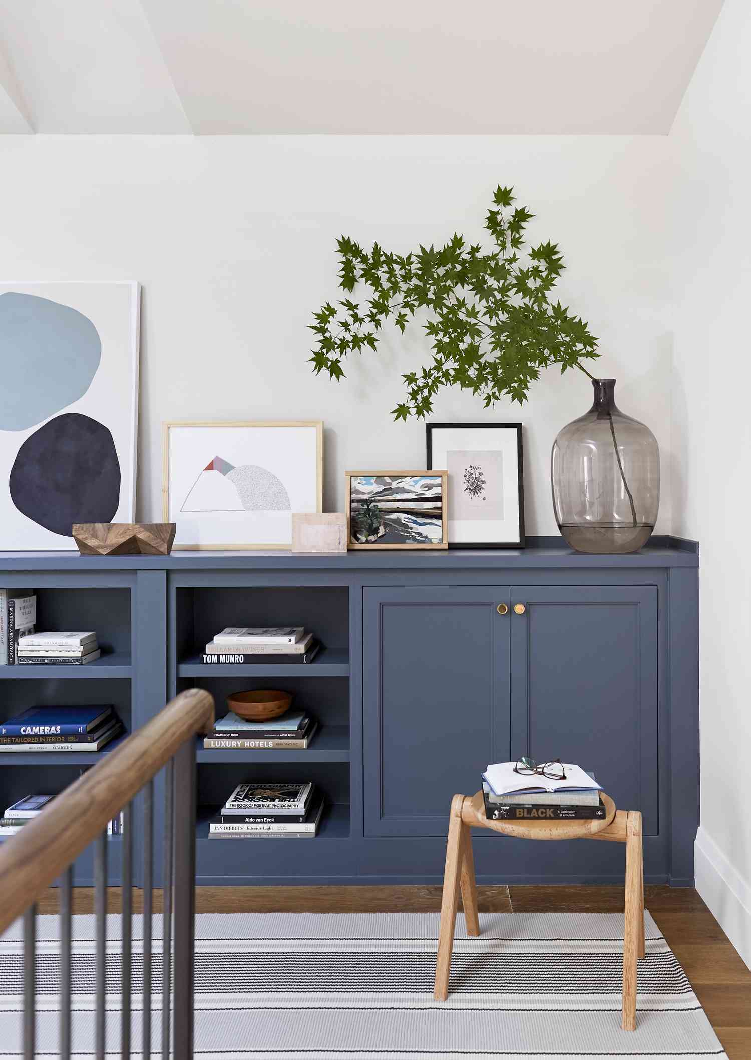 blue built-ins in hallway