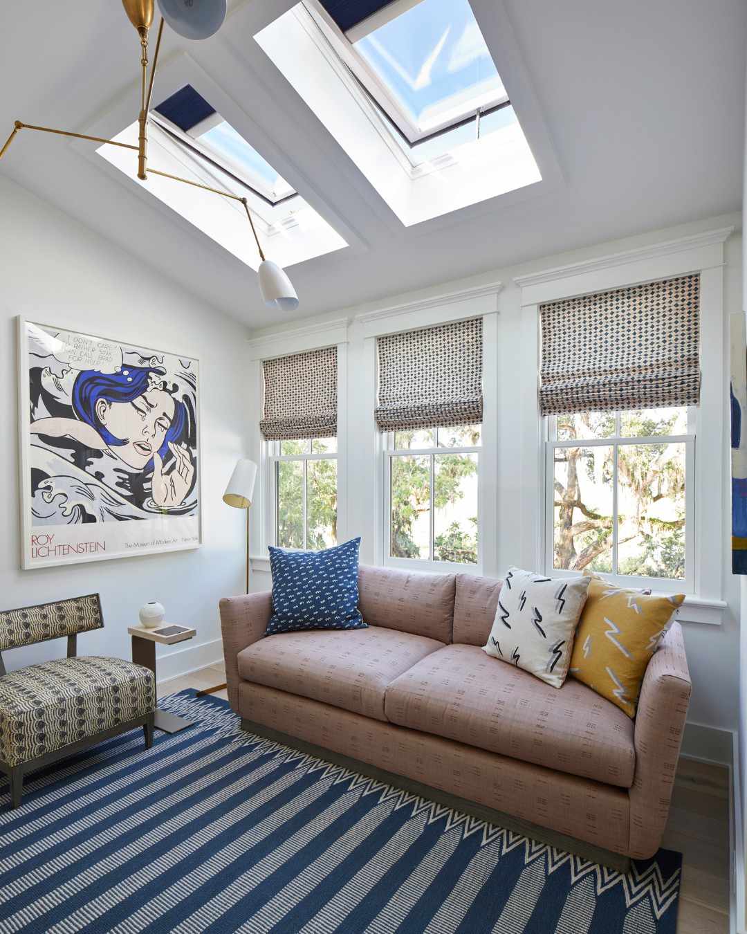 living room with skylights