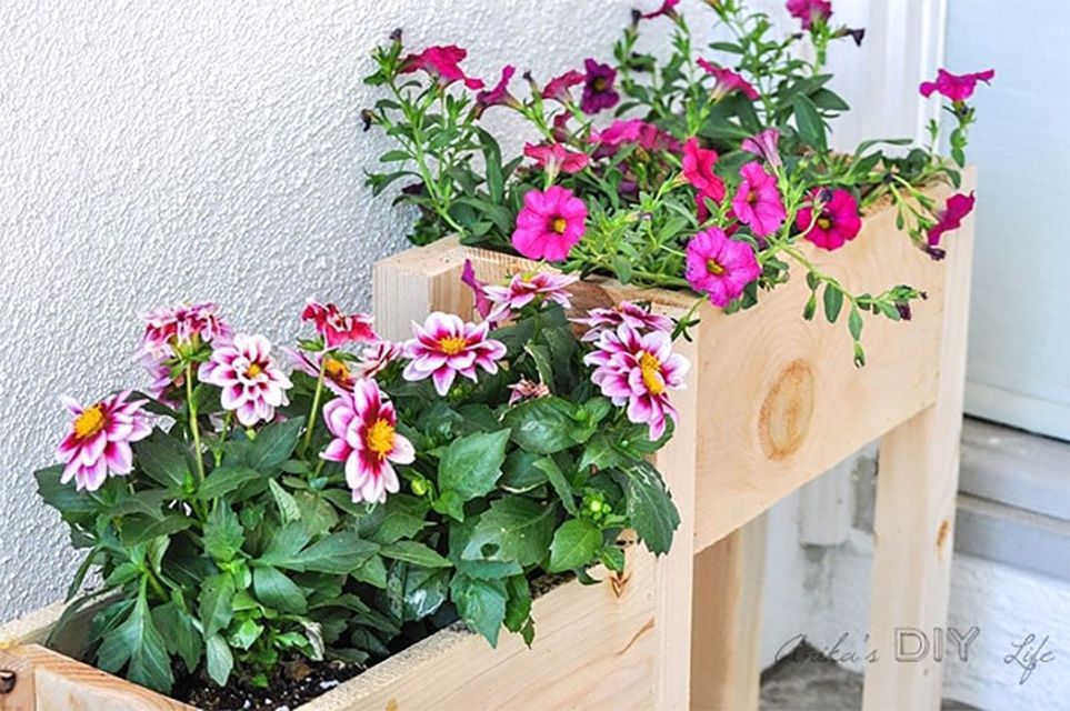 A tiered planter box as a corner garden