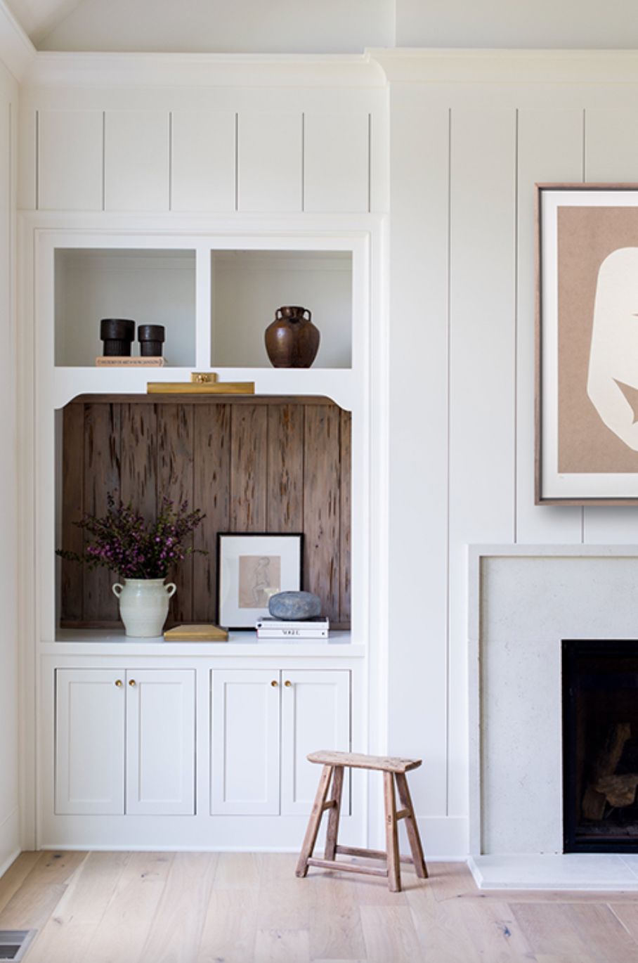 shiplap fireplace wall with built-ins
