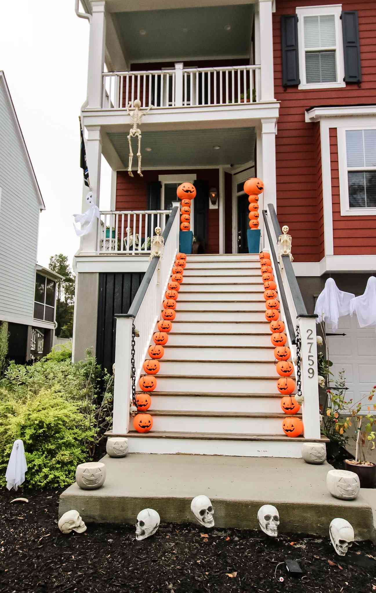 pumpkins up and down stairs