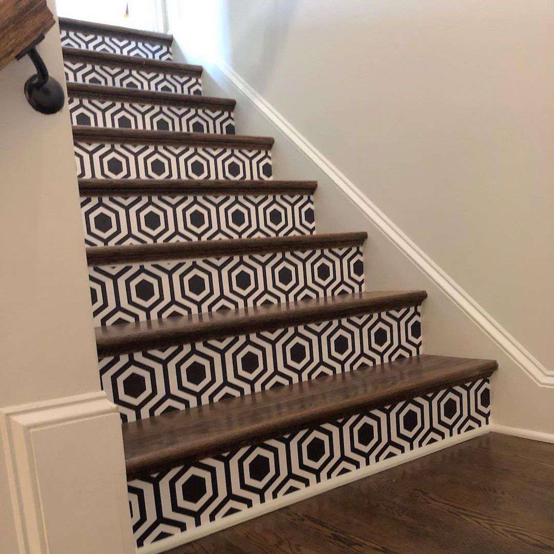 geometric tiles on stairs