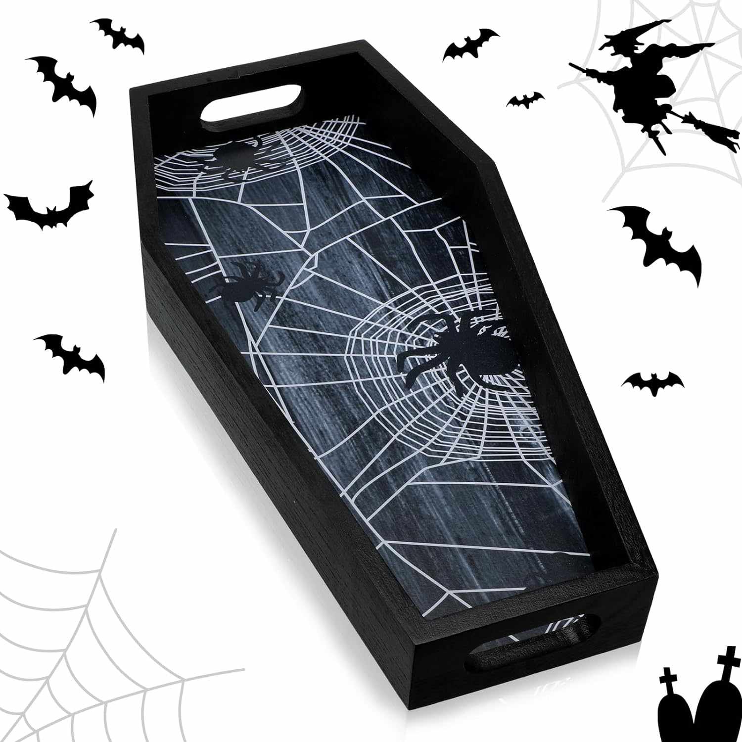 black spooky coffin serving tray