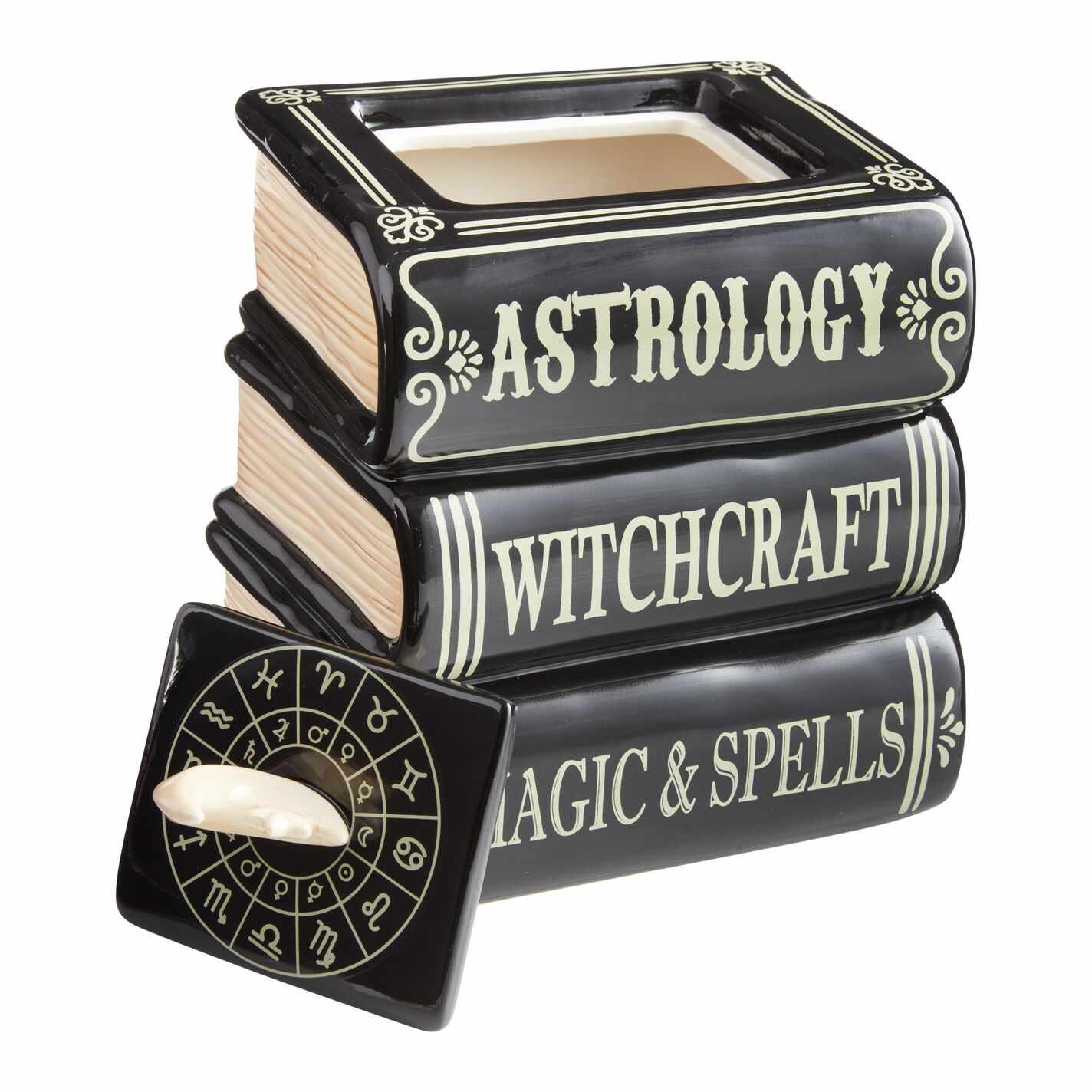 cookie jar that looks like stack of spell books