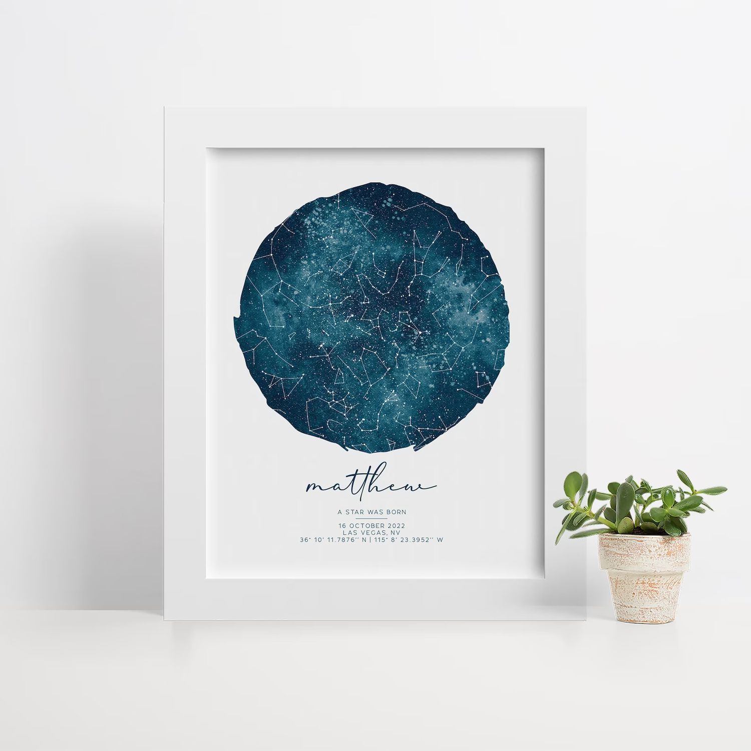 Custom Star Map, Water Color Night Sky, Personalized Constellation Map