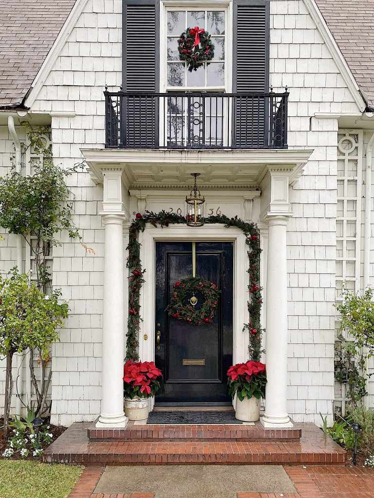 juliet balcony decorated for christmas