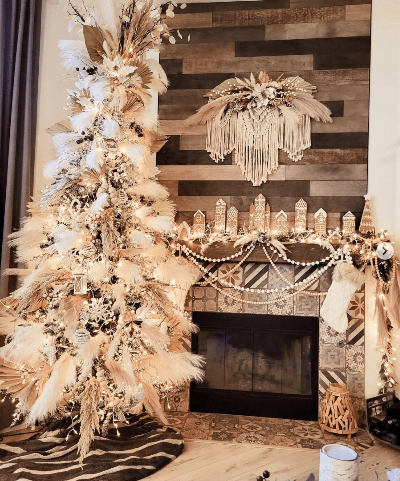 tree with pampas topper