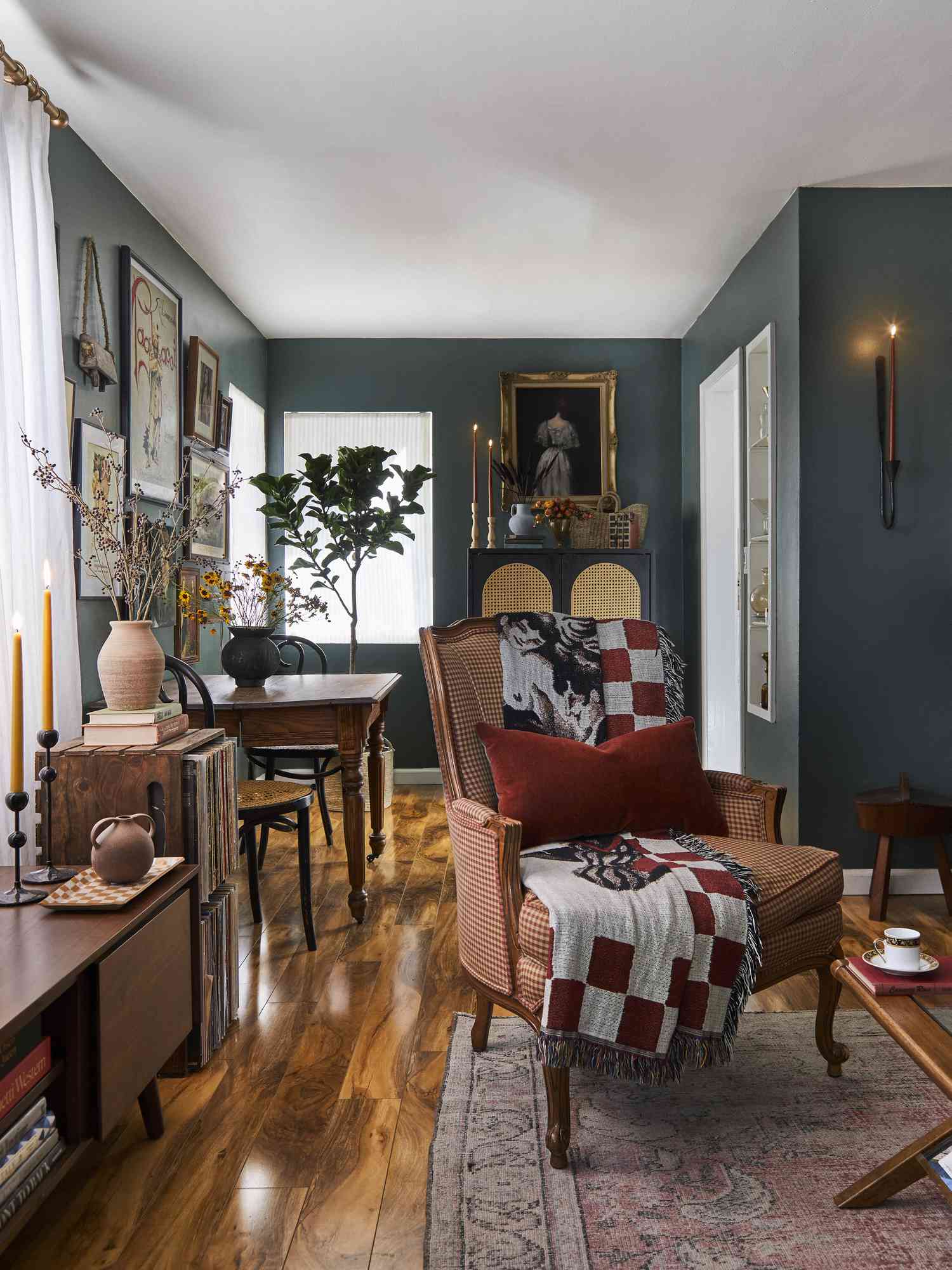 moody jewel-toned living room