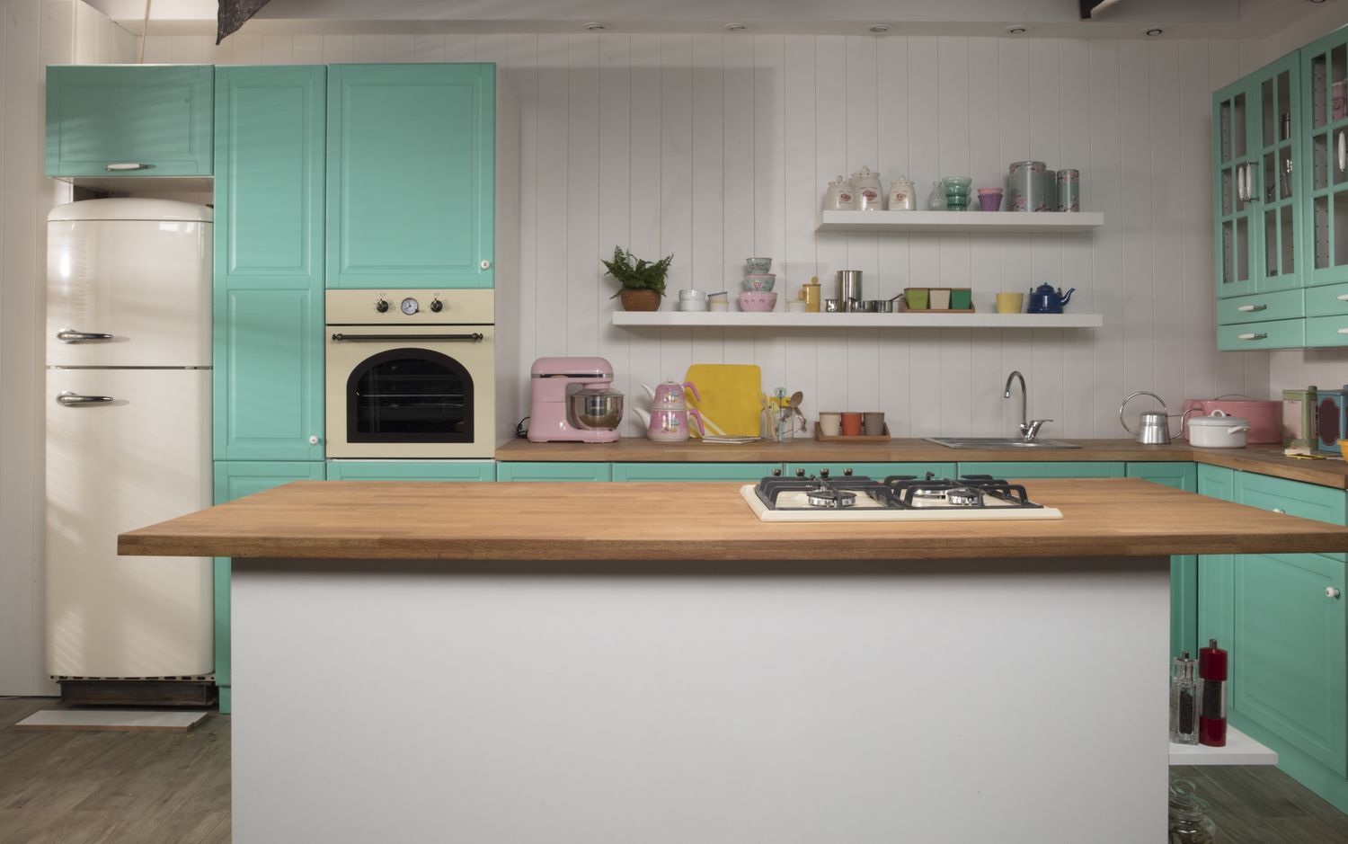 brightly colored kitchen cabinets