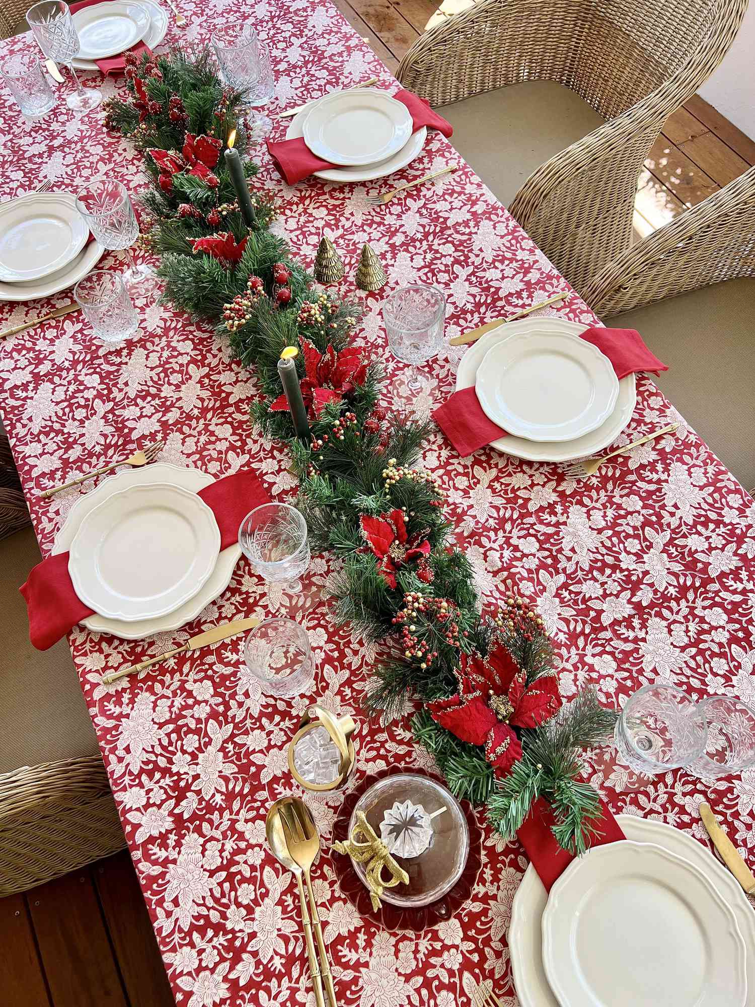 Red and green Christmas tablescape