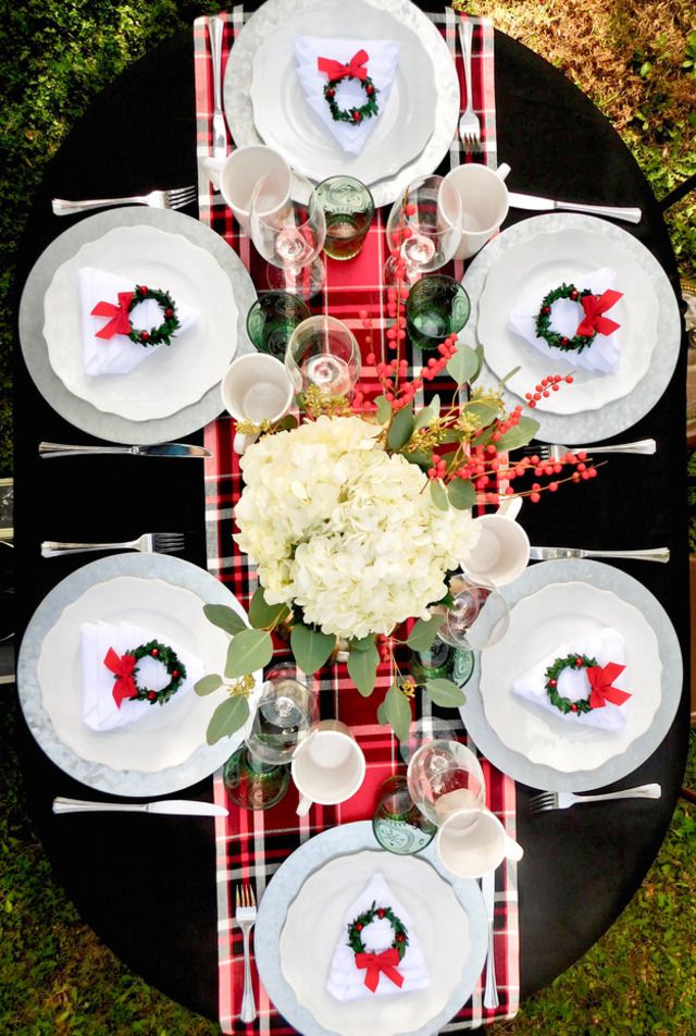 Black backdrop Christmas tablescape