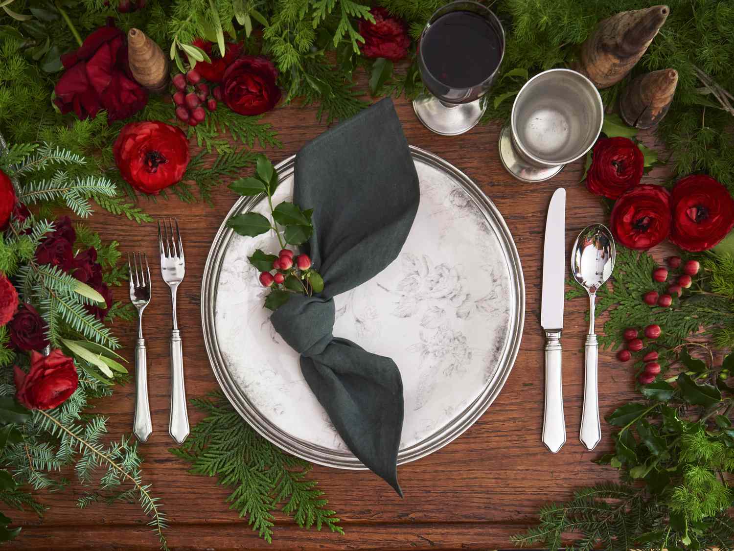 Red and green Christmas tablescape