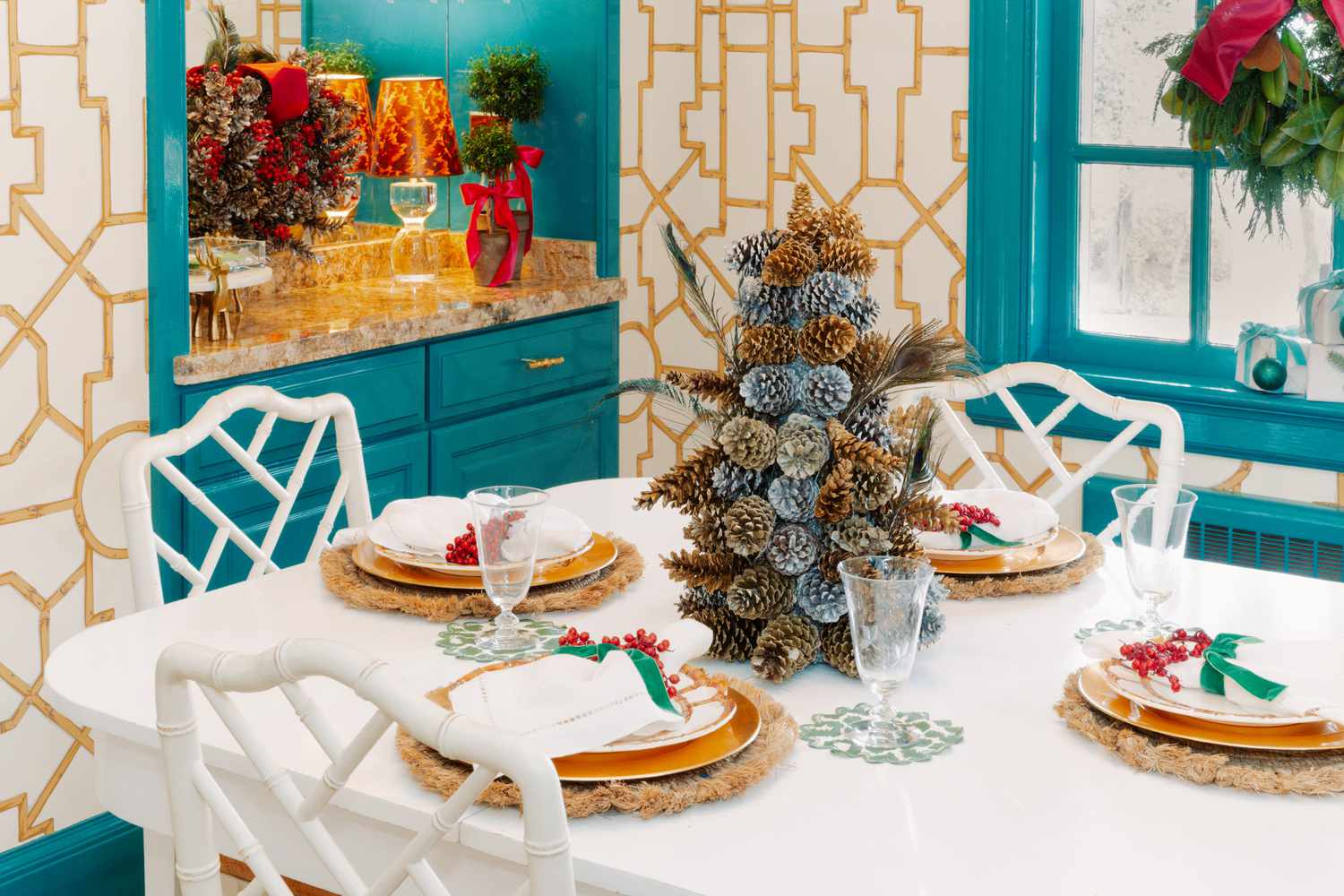 Turquoise Christmas tablescape