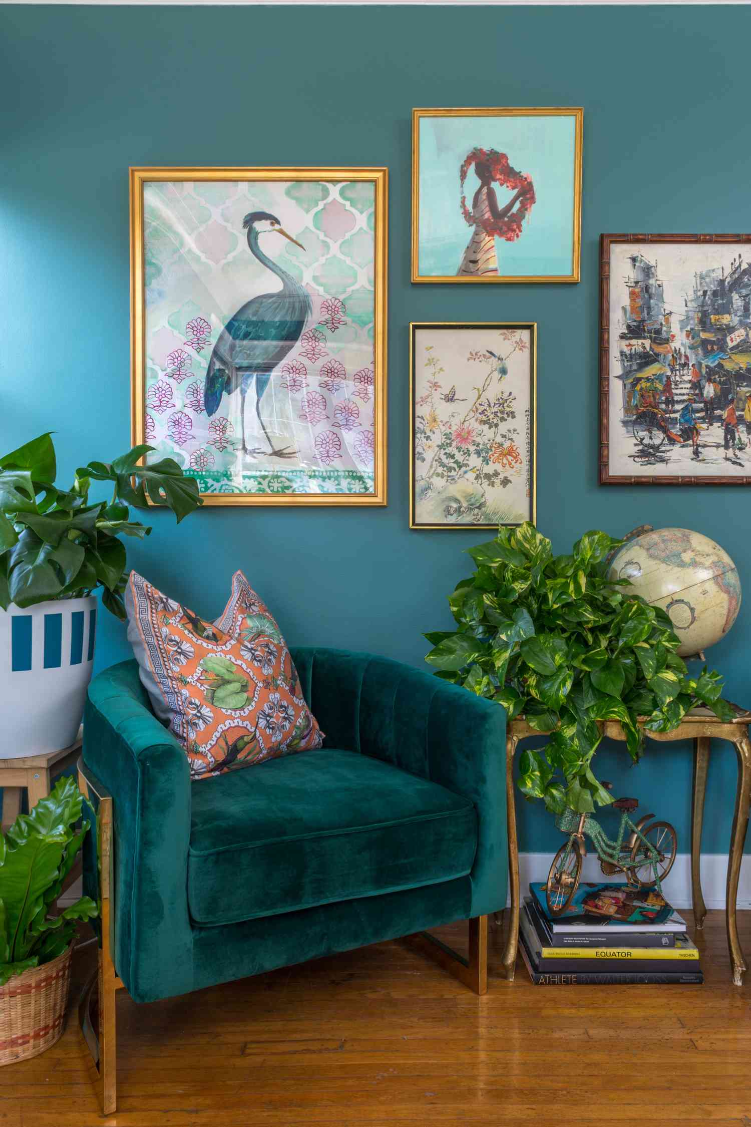 green-blue accent gallery wall
