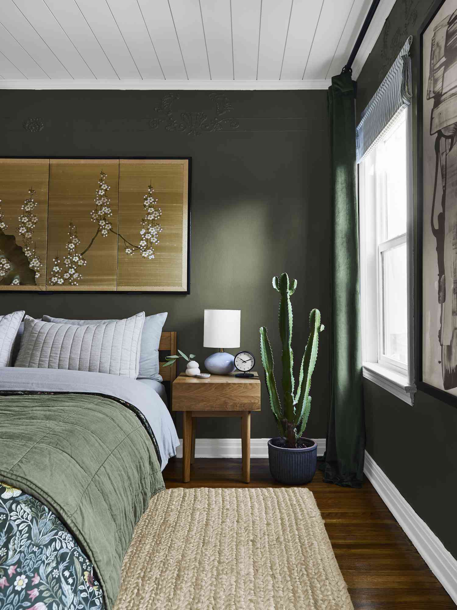 dark green and white bedroom