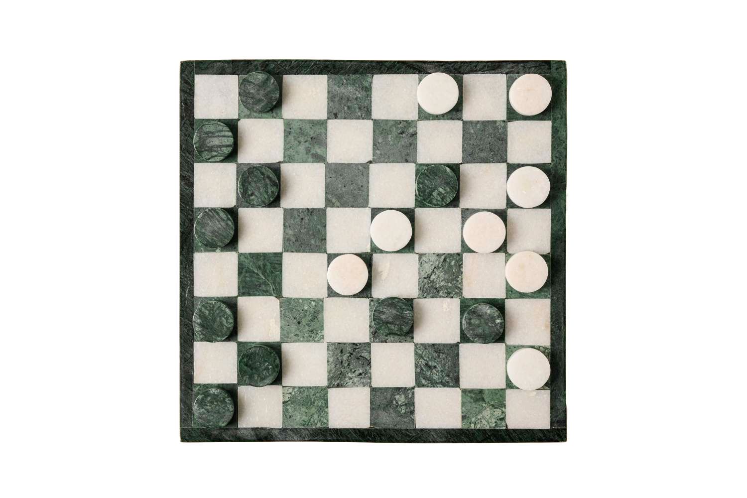 Green and White Marble Checkers Set