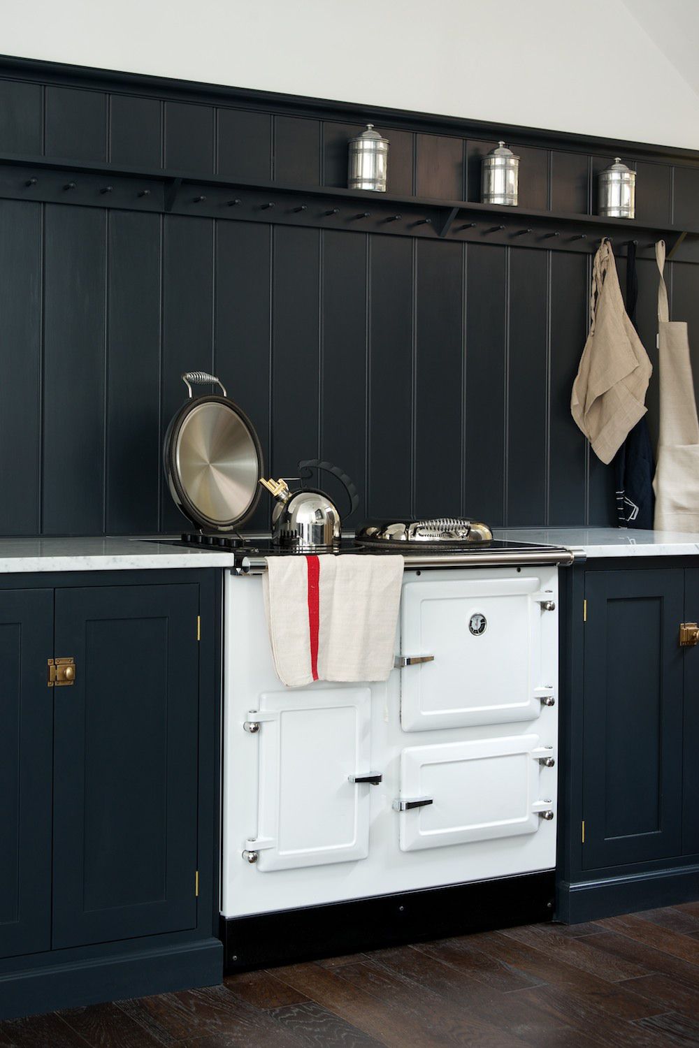 black shiplap half wall kitchen