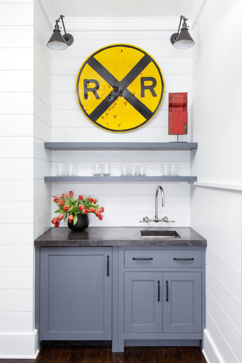 basement bar shiplap half wall