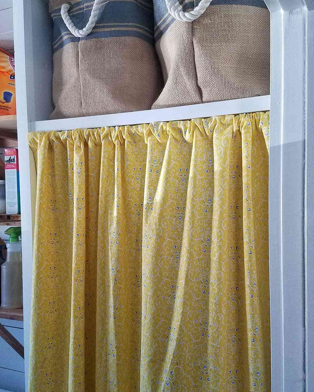 yellow ruched closet curtains