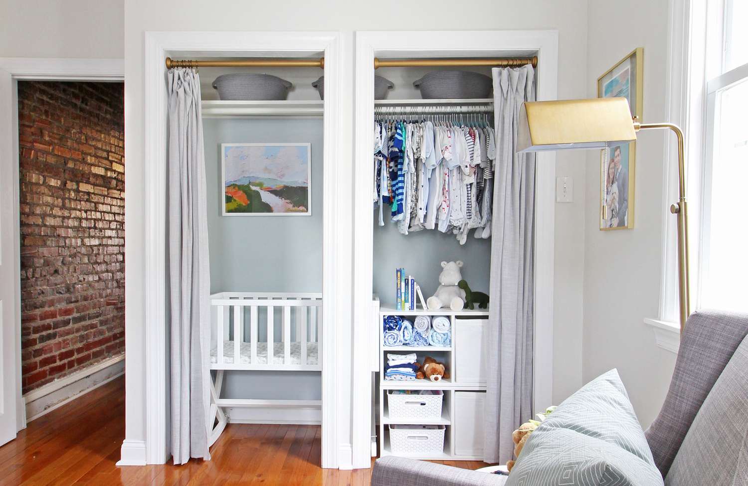 double closet with curtains