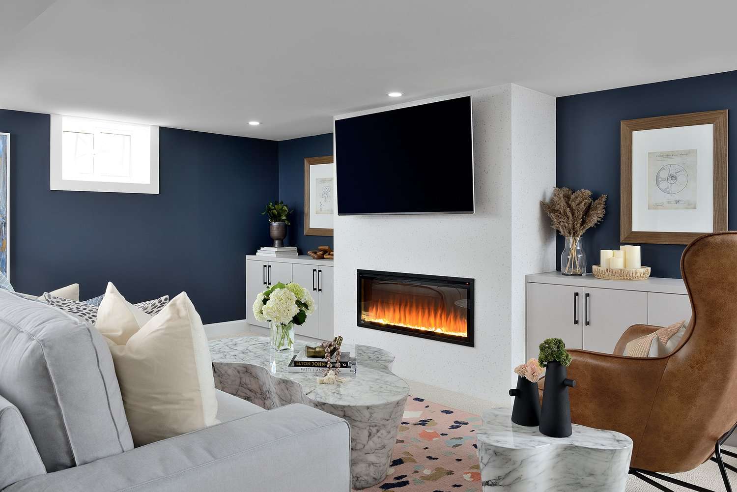 linear fireplace ideas finished basement