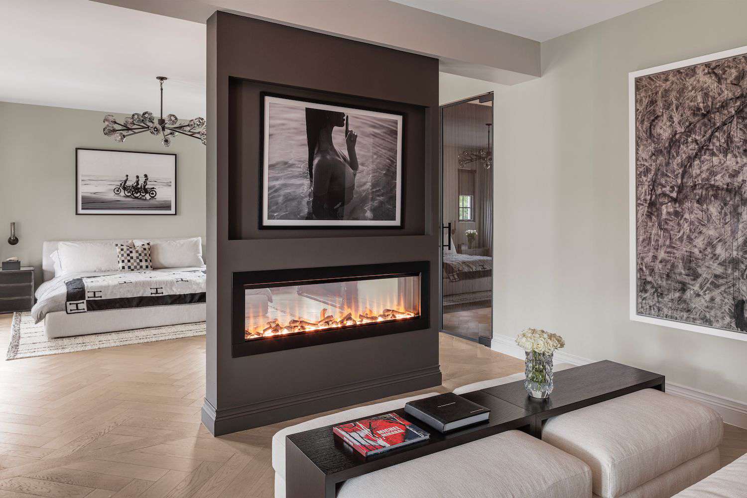 linear bedroom fireplace