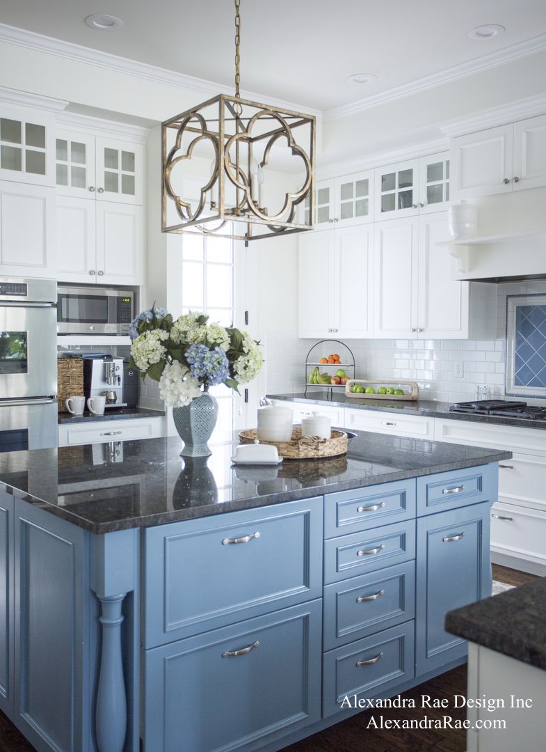 dark granite and white subway tile