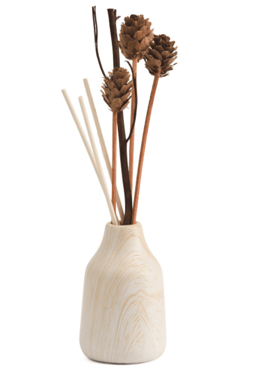 T.J. Maxx's pine product diffuser in a natural wood base with pine and stick accents displayed against a blank background