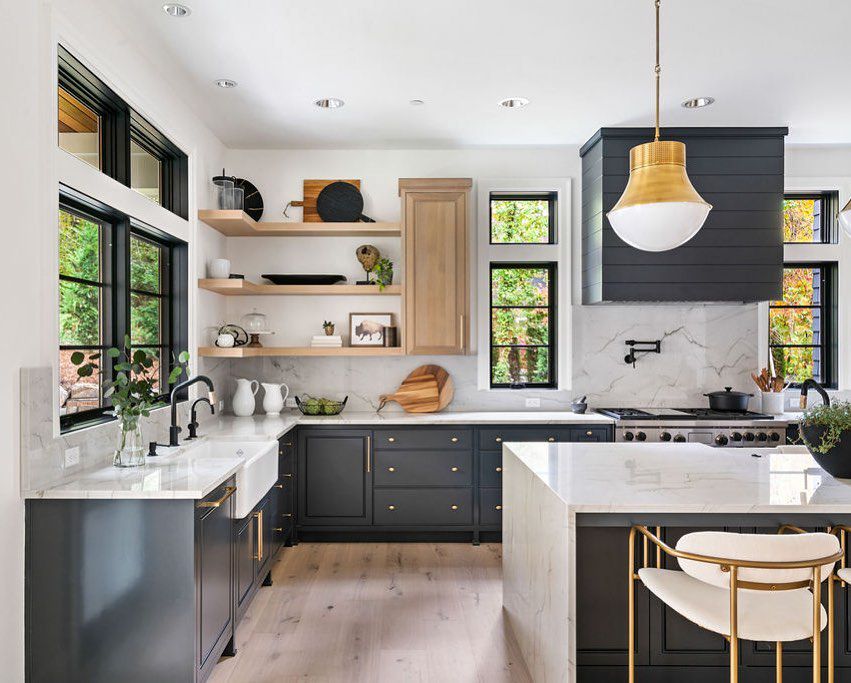 black countertops and marble