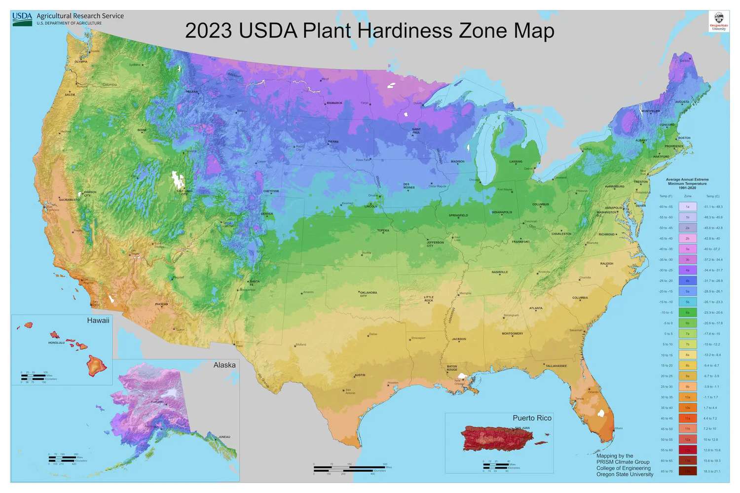 USDA 2023 Hardiness Zone Map