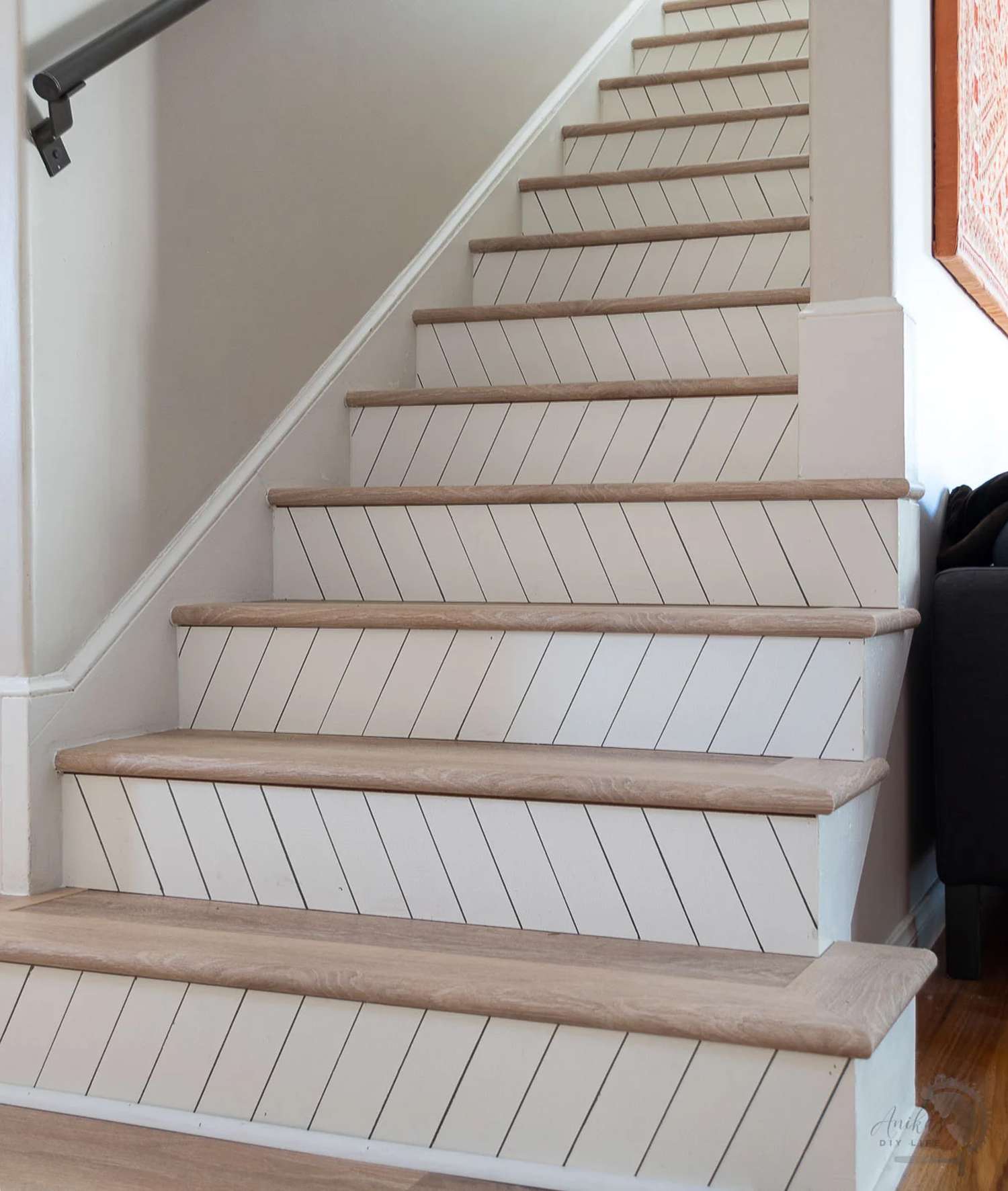 Anika's DIY Life chevron stair risers