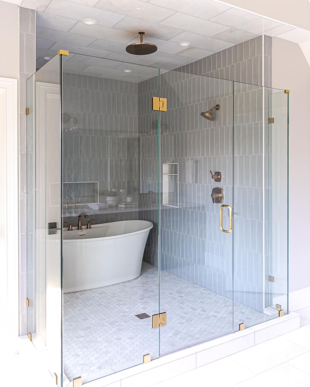 tub inside tiled shower