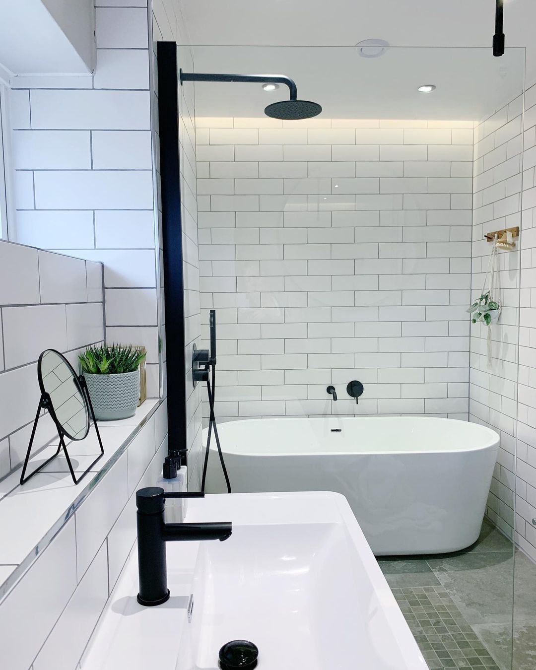 wet room with subway tile
