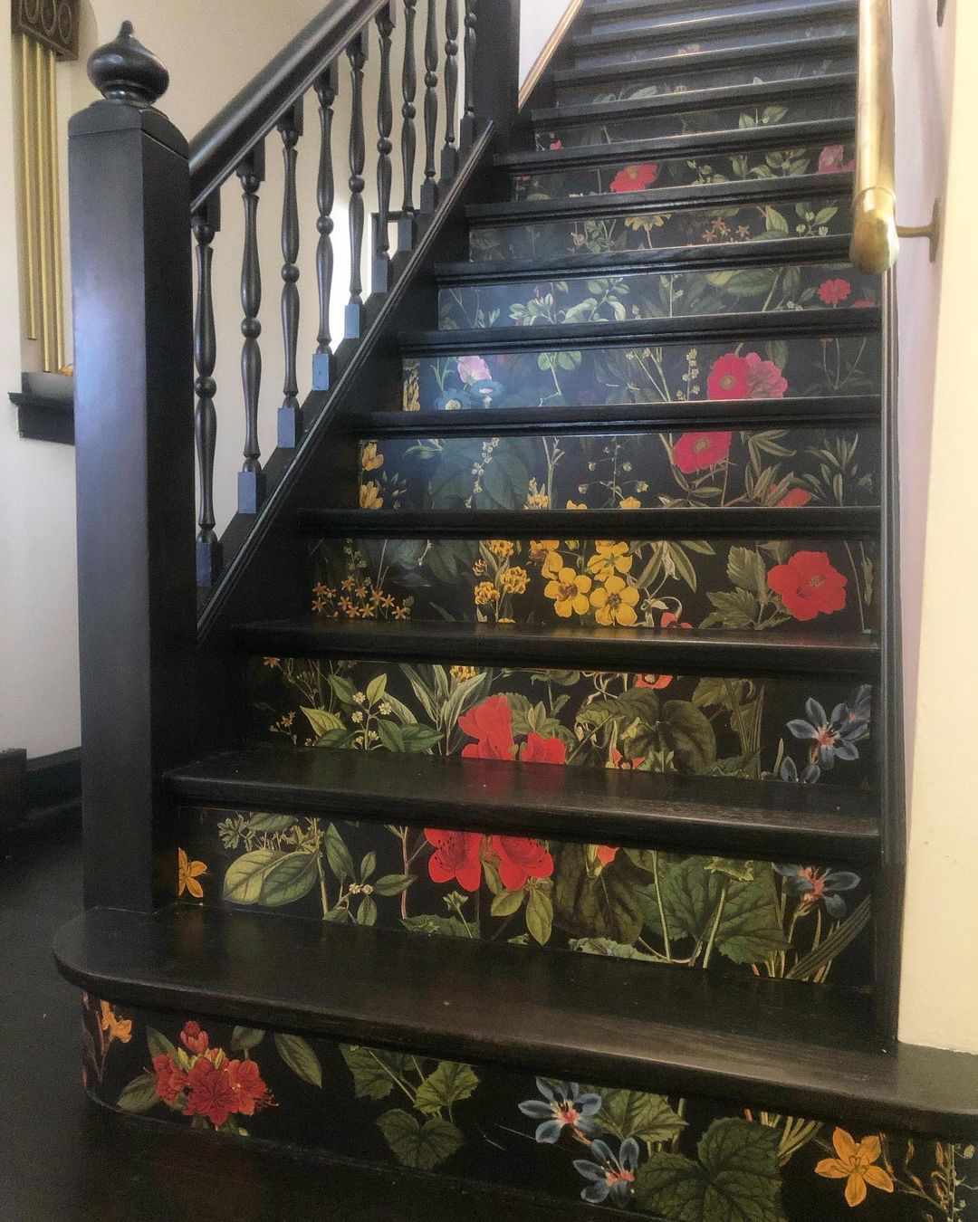 Julia Hamilton floral wallpaper stair risers