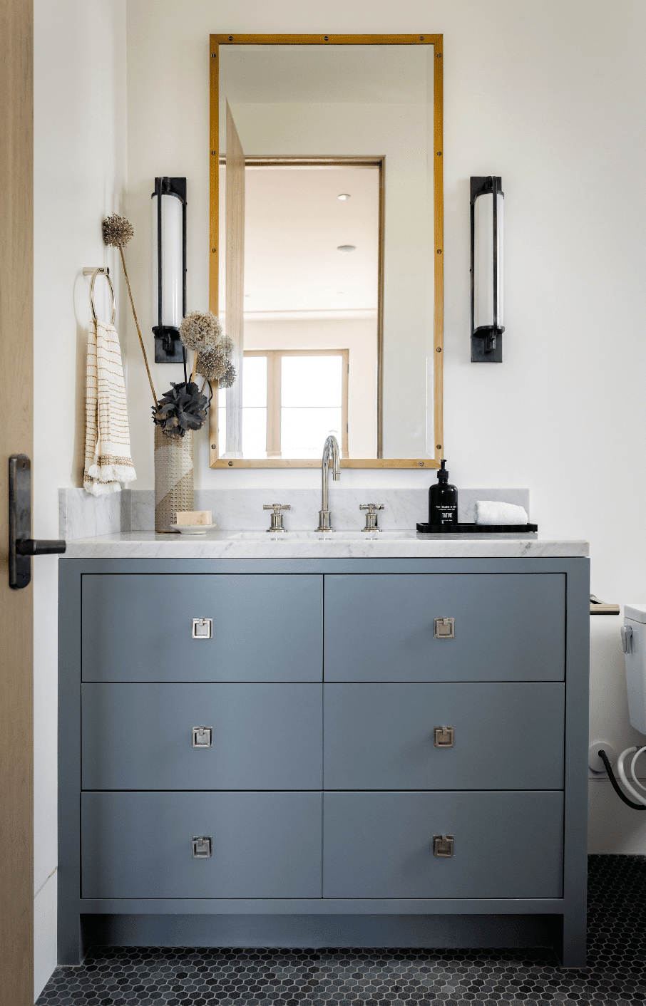 blue-gray bathroom cabinets