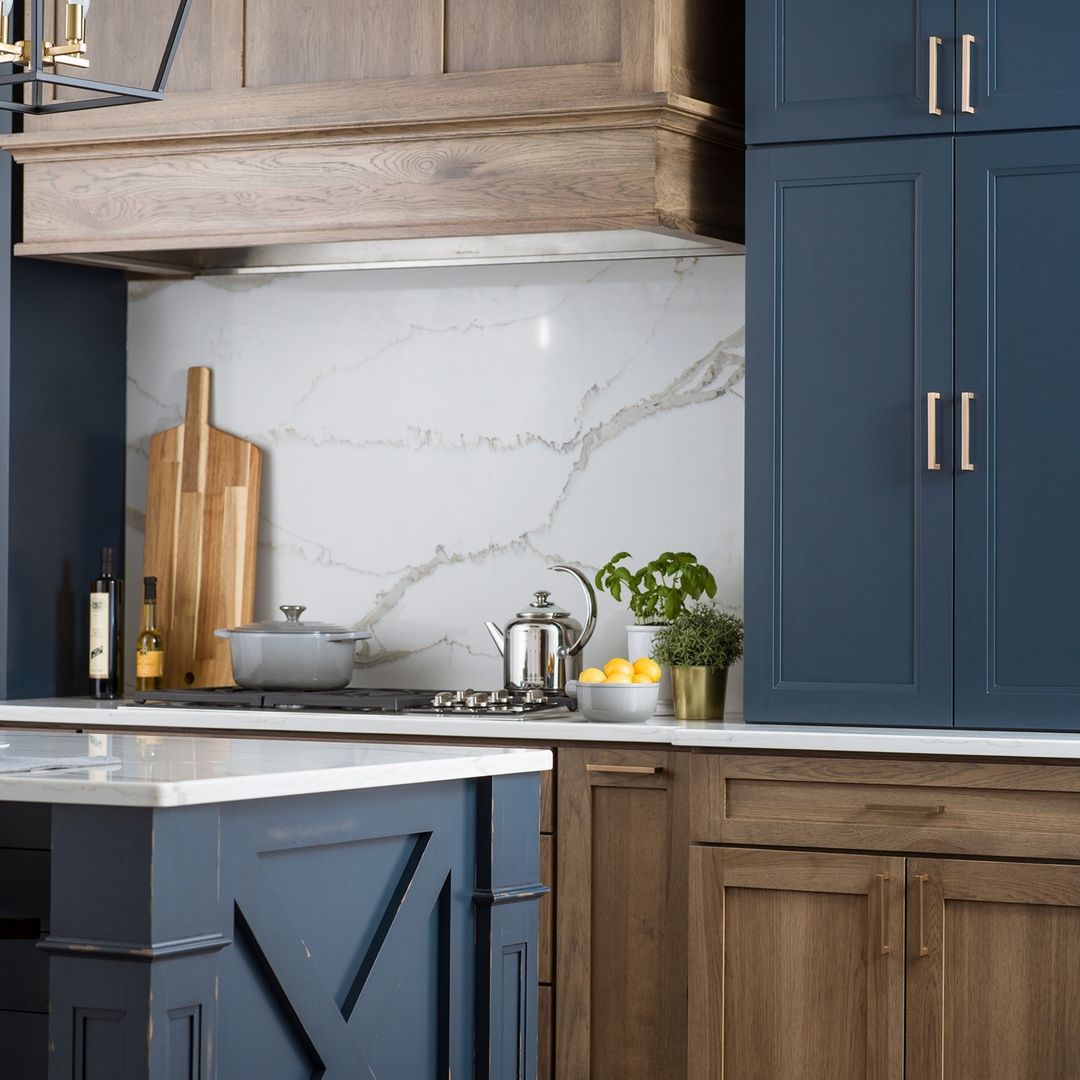 distressed blue cabinets