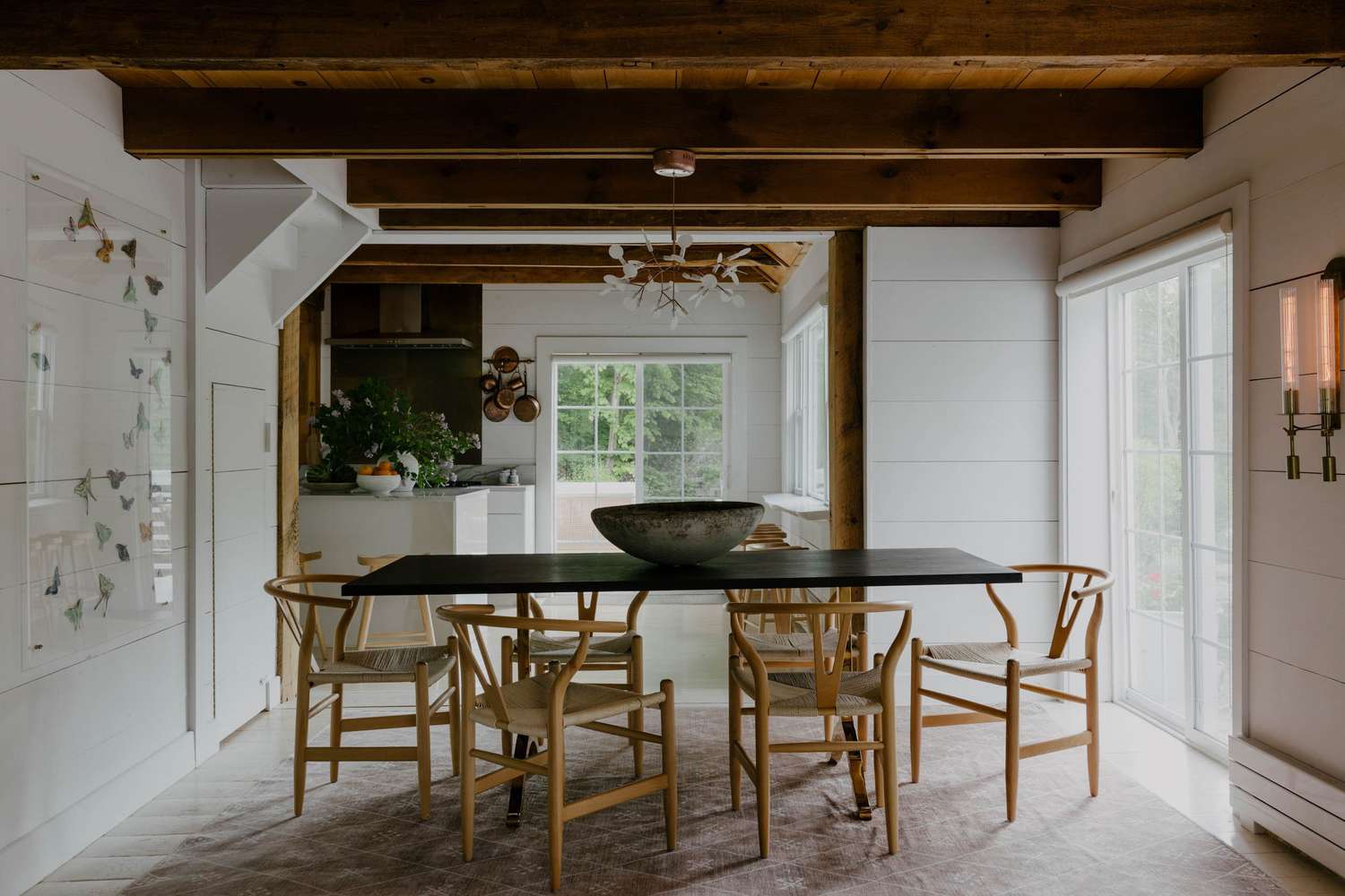modern farmhouse dining room with midcentury furniture