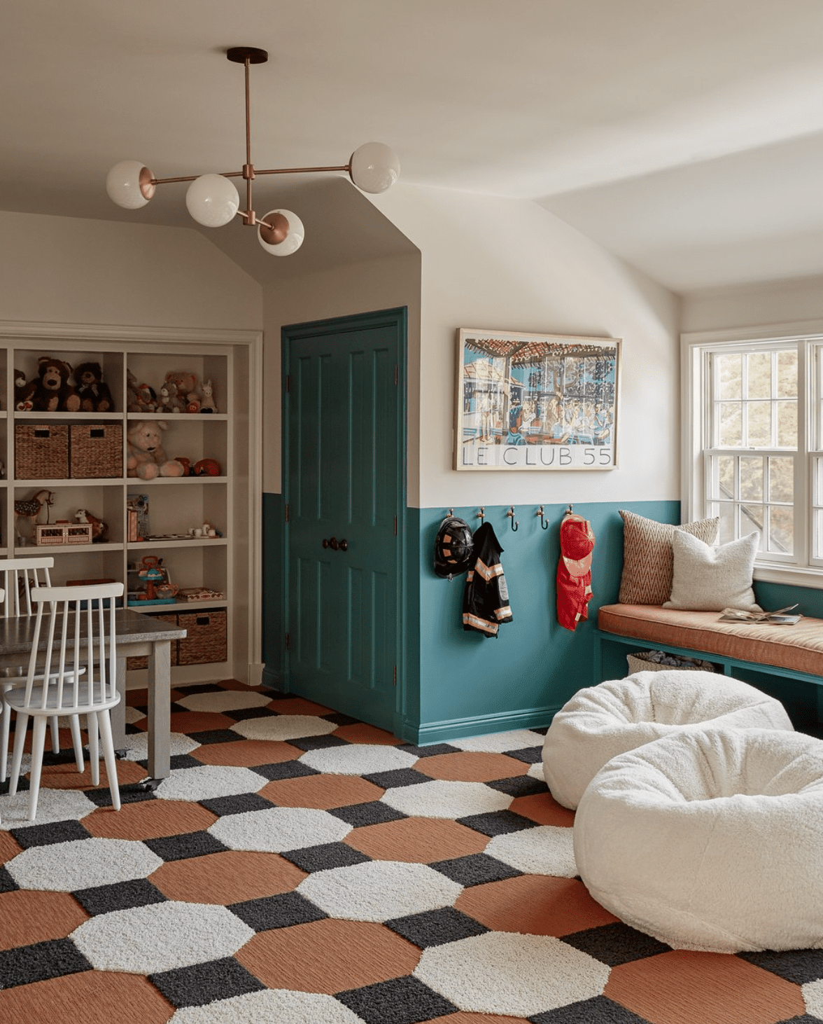 Teal doors in a playroom