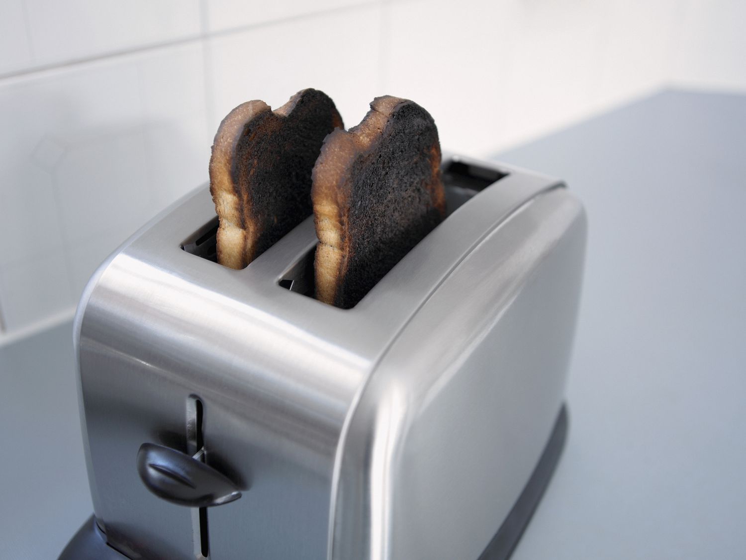 Burnt toast in toaster