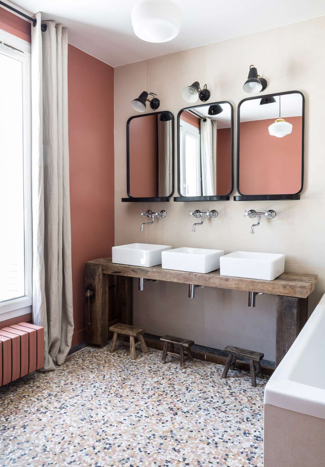 colorful terrazzo bathroom floor tile ideas