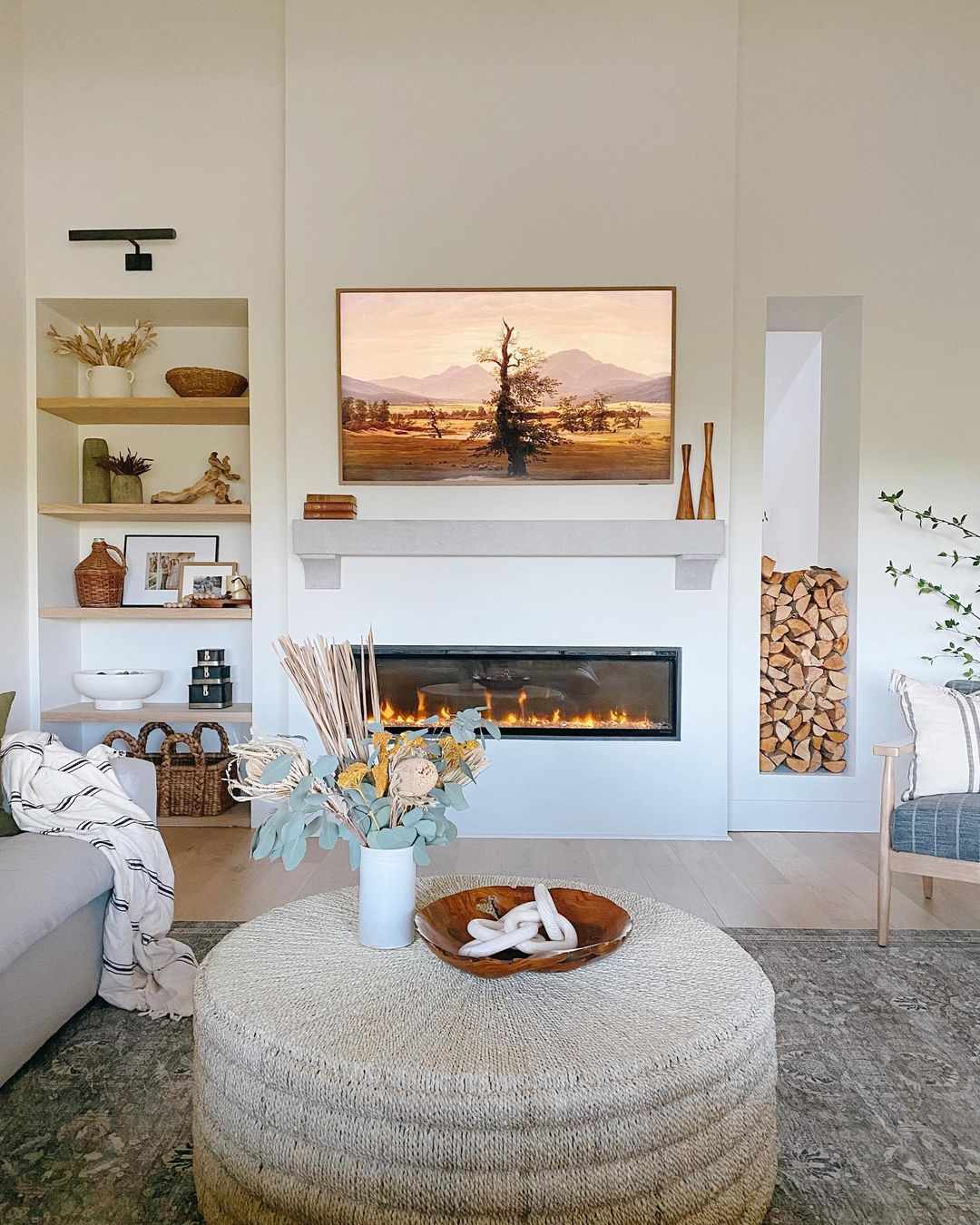 modern rustic electric fireplace ideas with tv above