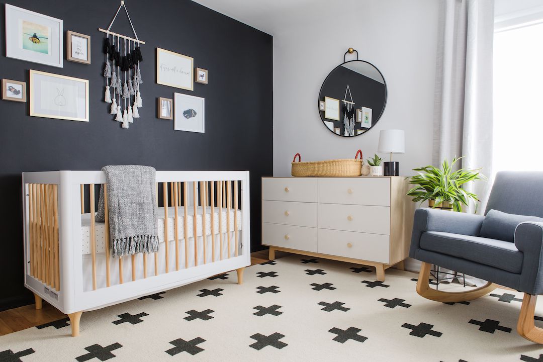 black baby room accent wall