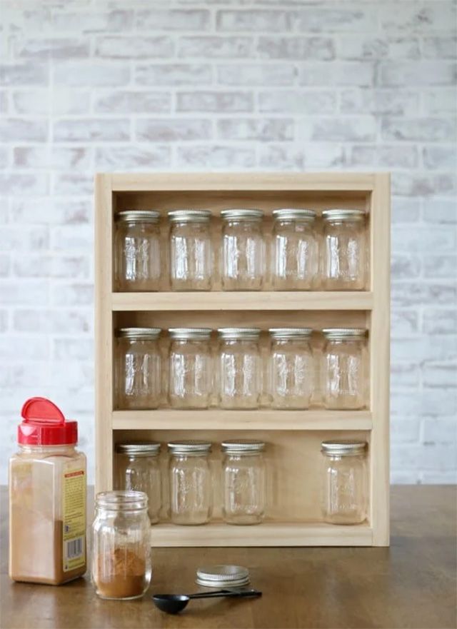 A DIY spice rack made out of mason jars