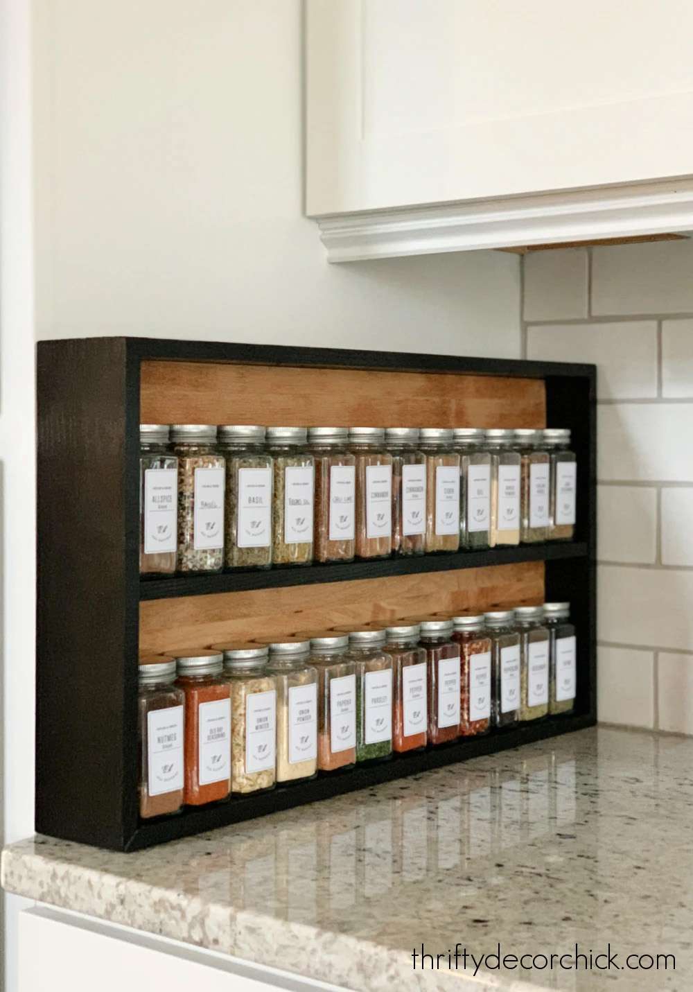 A DIY spice rack made out of butcher block