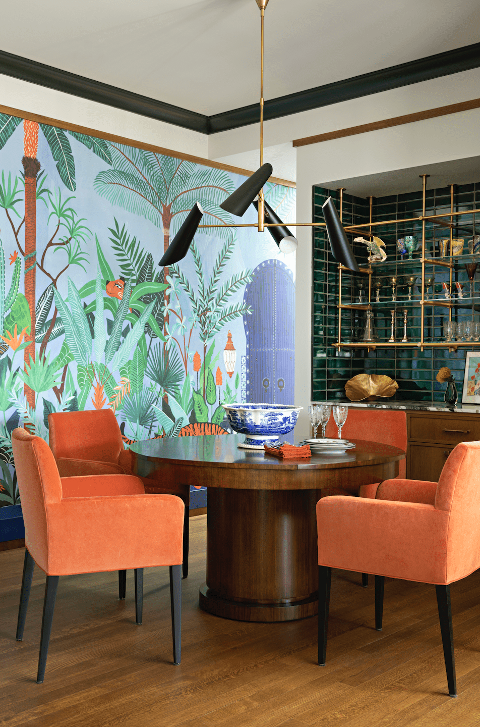 colorful patterns in dining nook