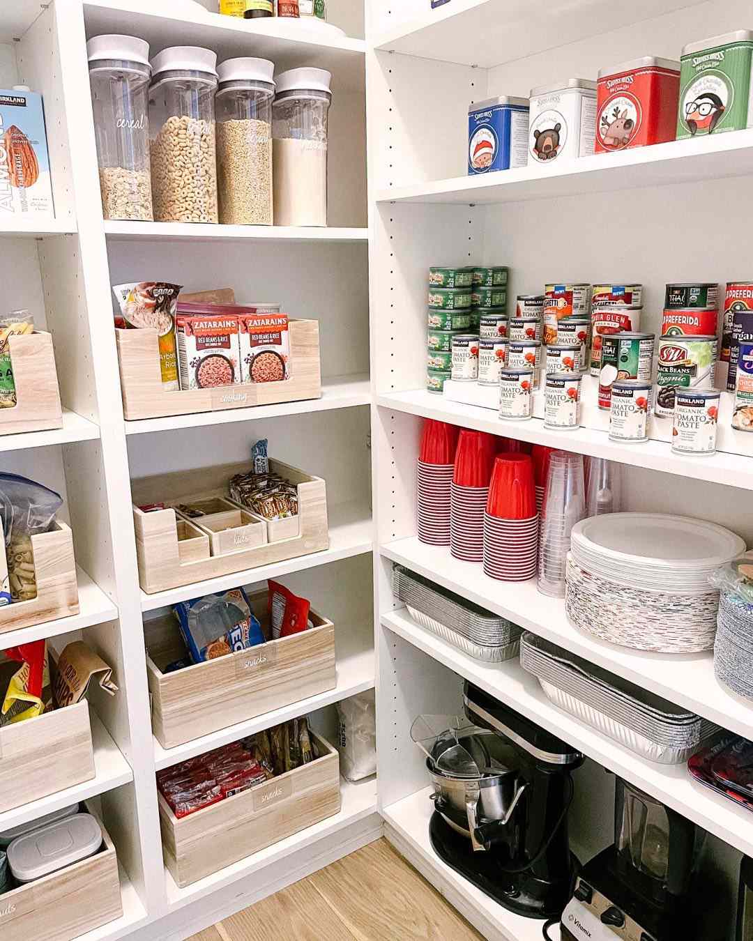 Organized Walk-In Pantry with Paper Goods
