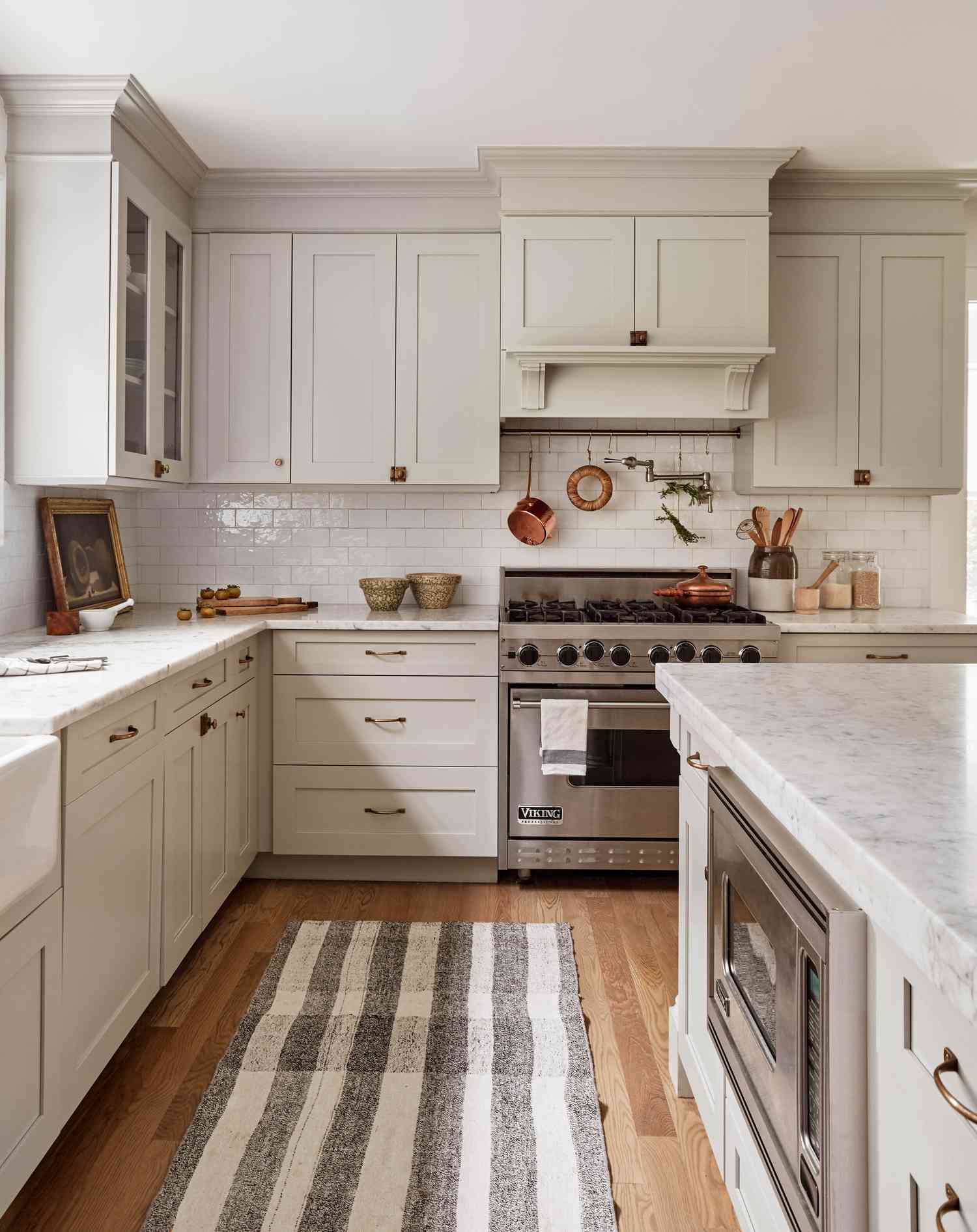 warm gray and white kitchen 