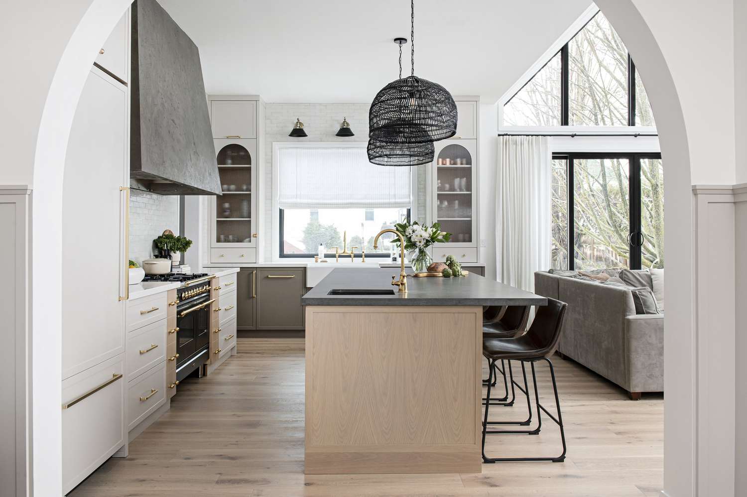 crisp kitchen with black and wood