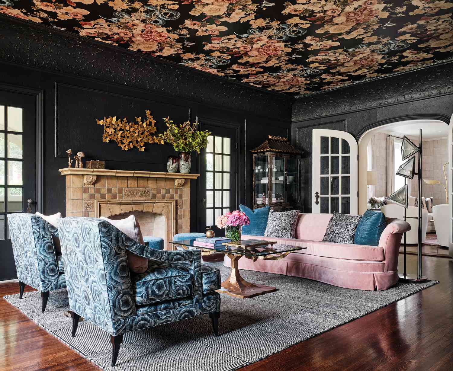 bold wallpapered ceiling